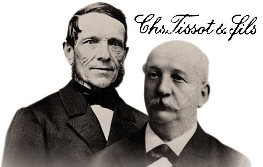Otec a syn Charles-Félicien Tissot a Charles-Émile Tissot s původním logem firmy.