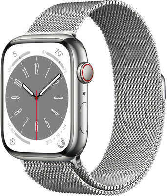 Apple Watch Series 8 GPS + Cellular 41mm Silver Stainless Steel Case with Silver Milanese Loop - Regular