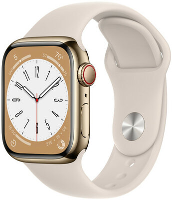 Apple Watch Series 8 GPS + Cellular 41mm Gold Stainless Steel Case / Starlight Sport Band - Regular